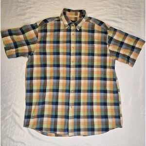 Basic Options XL 100%‎ Cotton Plaid Shirt Multicolor Button Down Short Sleeve